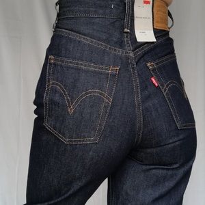 dark wash levi’s ribcage wide leg jeans